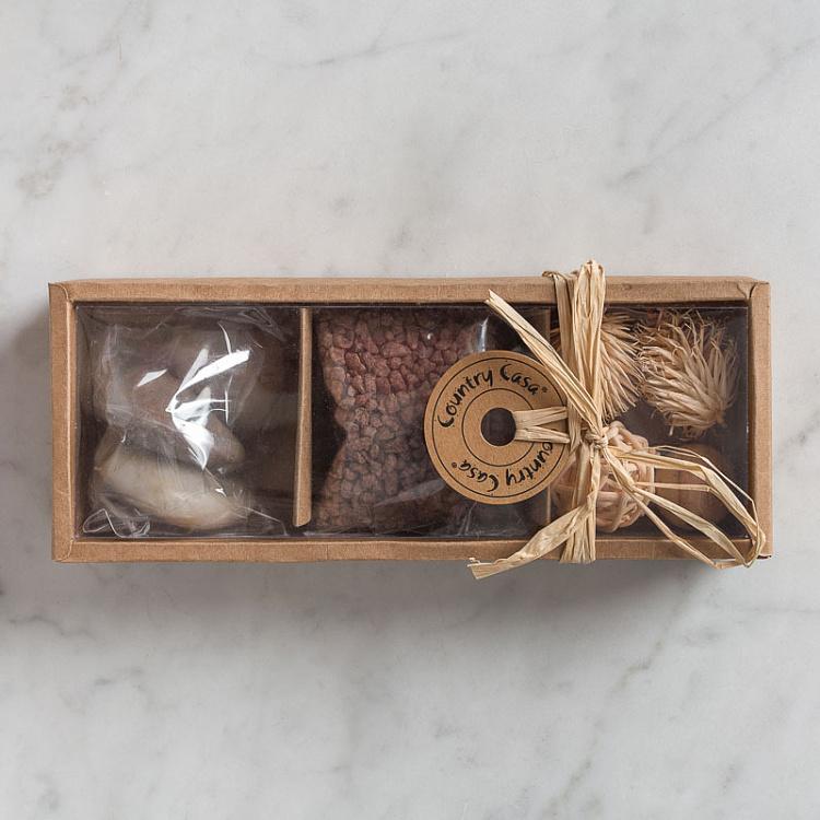 Украшение для интерьера (сухие цветы, деревянные шары и гравий) Kraft Box With Dry Flowers, Wood Ball And Gravillons