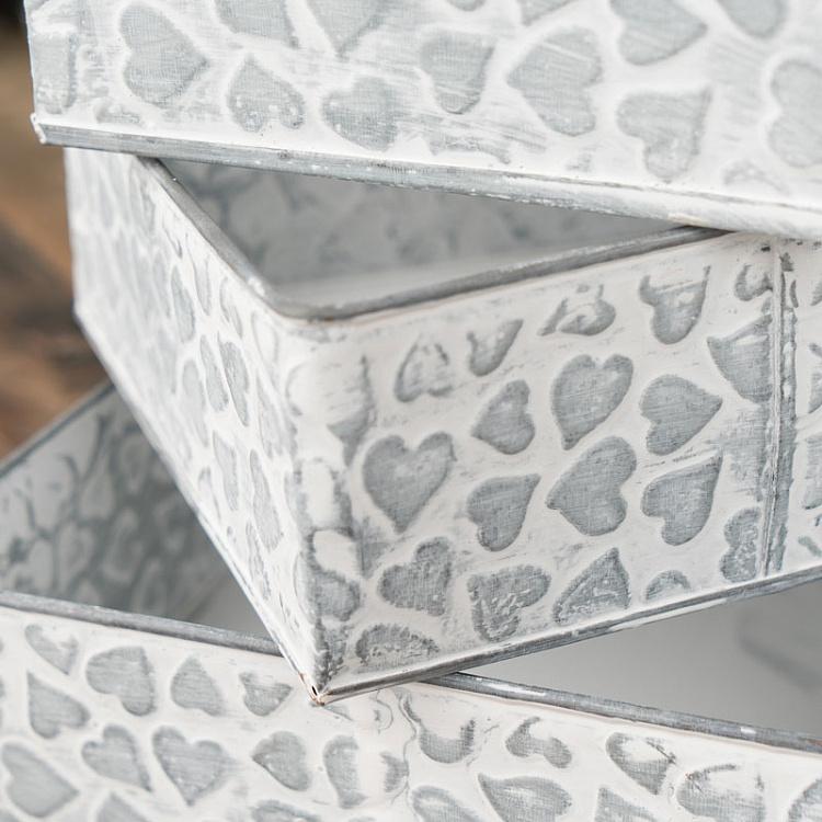 Набор из трёх коробочек Сердечки Set Of 3 Pots Motif Petits Coeurs Metal Gris