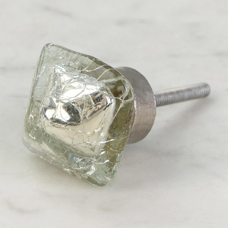 Мебельная ручка Пирамида с кракелюром Crackled Silver Pyramid Glass Knob