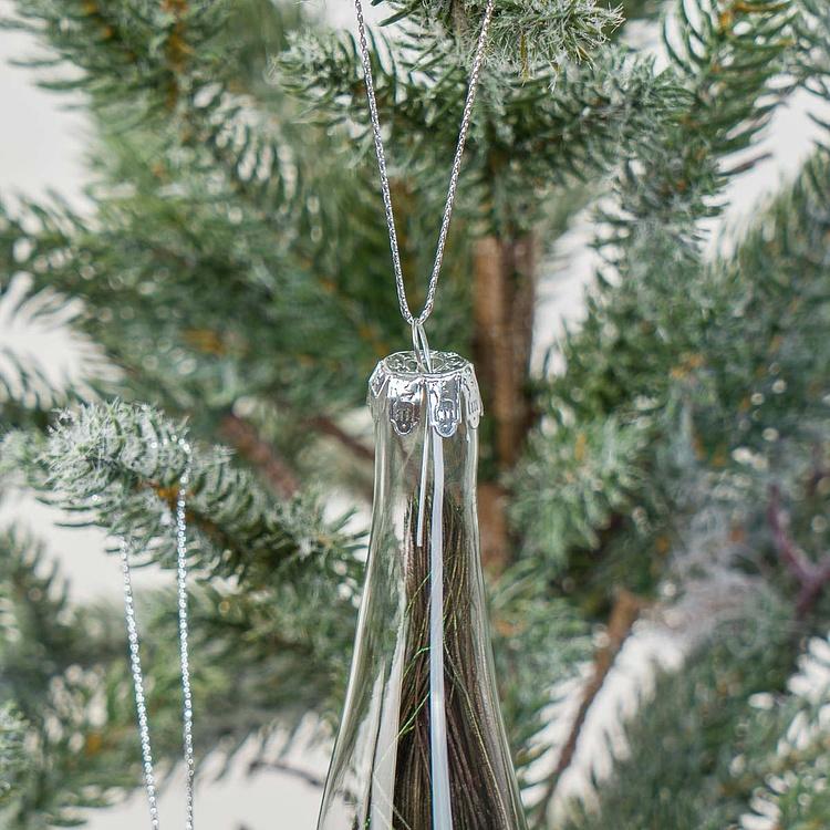 Набор из трёх ёлочных игрушек с пером павлина внутри Set Of 3 Glass Peacock Plume Icicle Drop 30 cm