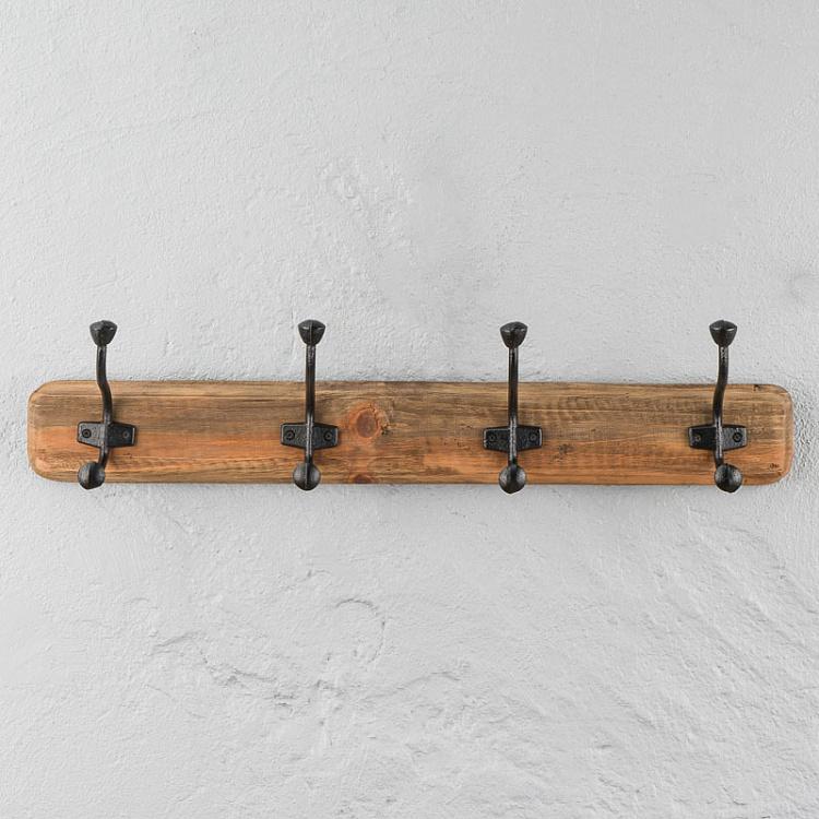 Четырёхместная настенная вешалка из сосны Recycled Pine Coat Rack 4 Metal Hooks