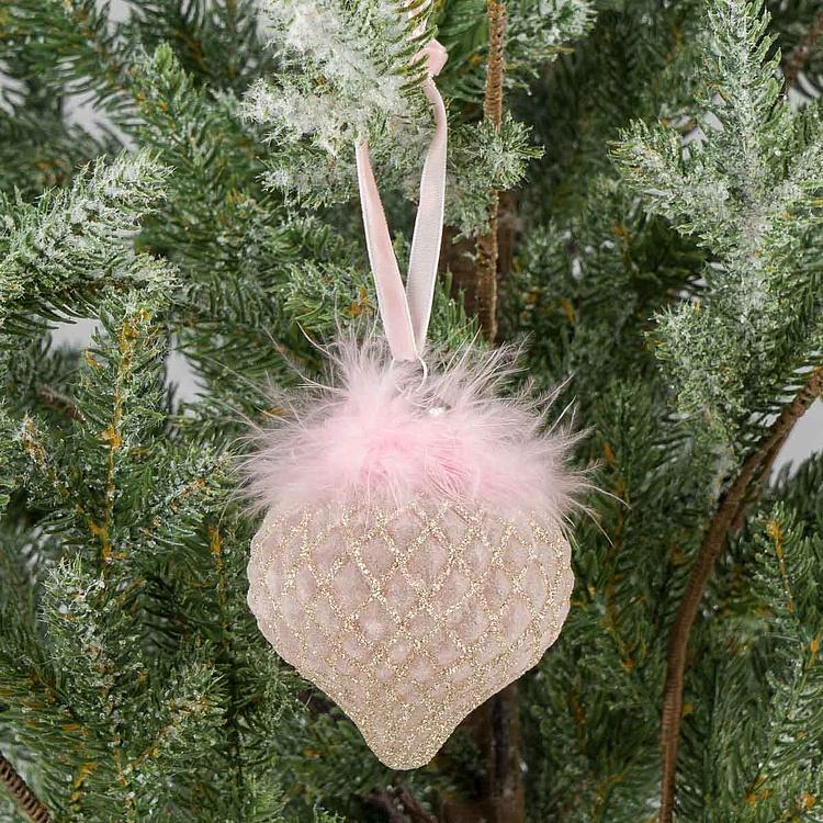 Ёлочная игрушка Розовая шишка с пухом, S Multifaceted Bulb With Fluff Pink 8 cm