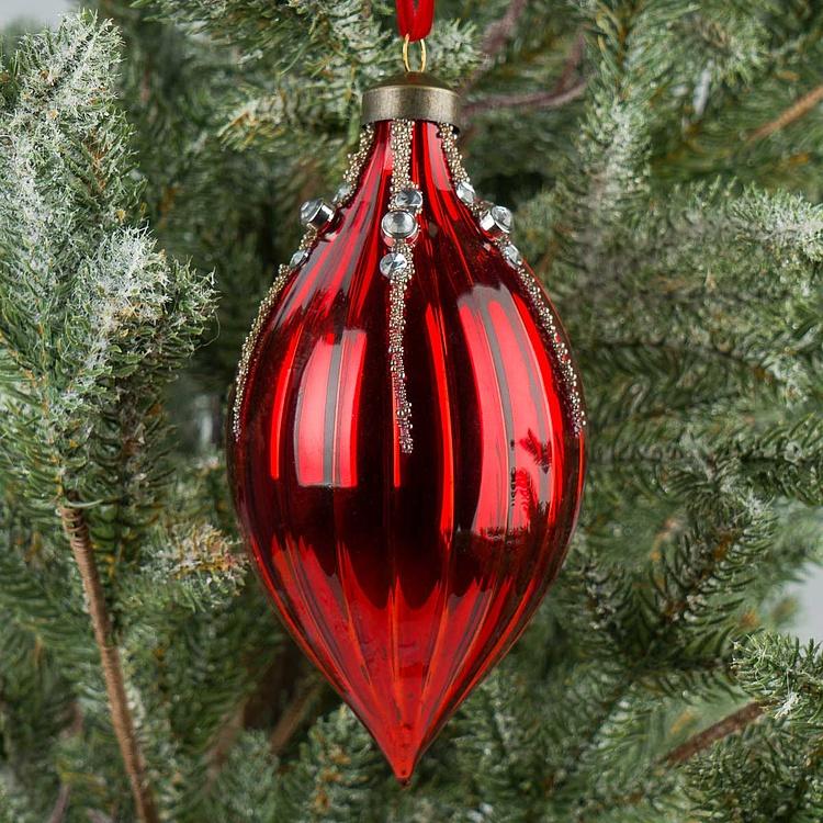 Ёлочная игрушка Красная шишка со стразами Cone With Rhinestones Red 15 cm