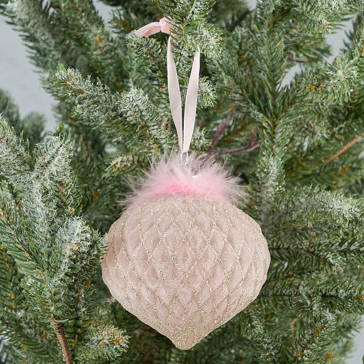 Ёлочная игрушка Розовая шишка с пухом, M Multifaceted Bulb With Fluff Pink 10 cm