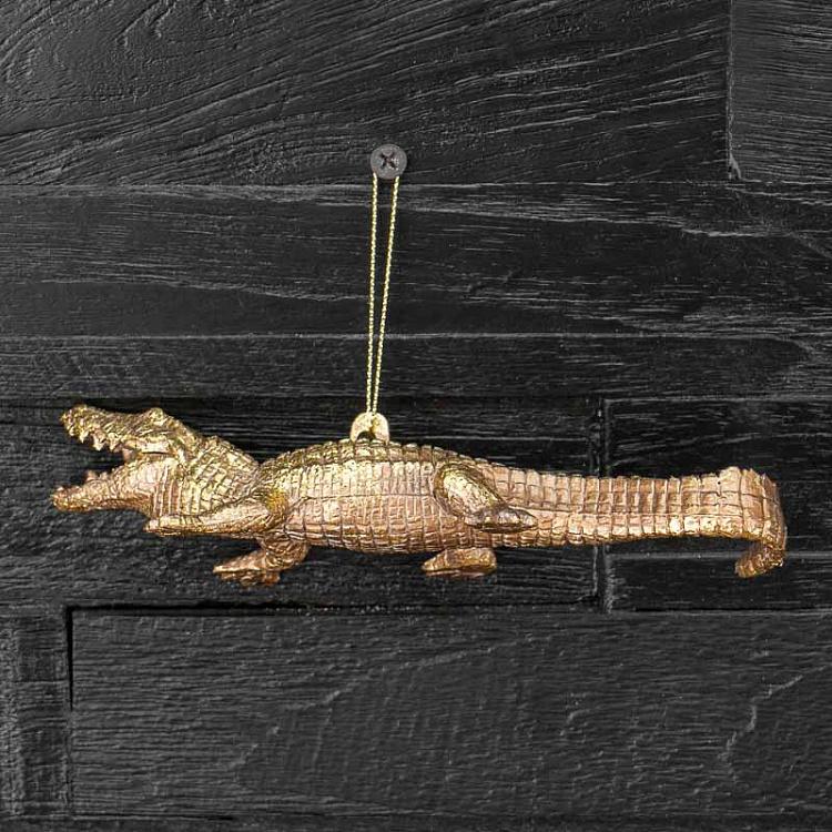 Ёлочная игрушка Золотой крокодил Hanger Crocodile Gold 16 cm