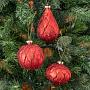 Набор из 3-х ёлочных игрушек Set Of 3 Glass Glitter 3D Petal Balls Red 8 cm