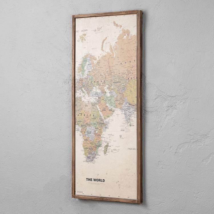Винтажная картина-принт из четырёх частей Карта мира Set Of 4 Panels Wood Vintage Worldmap