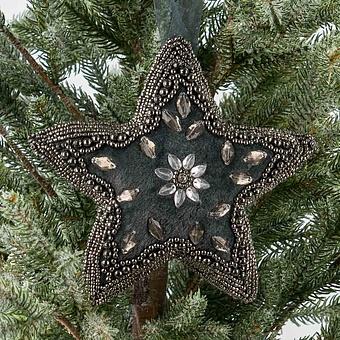 Beaded Hanger Star Grey Silver 20 cm
