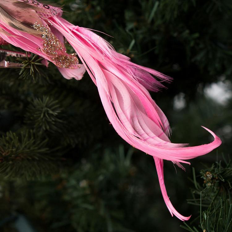 Набор из трёх ёлочных игрушек Розовые птички на прищепке Set Of 3 Jewel Sequin Birds On Clip Pink 18 cm