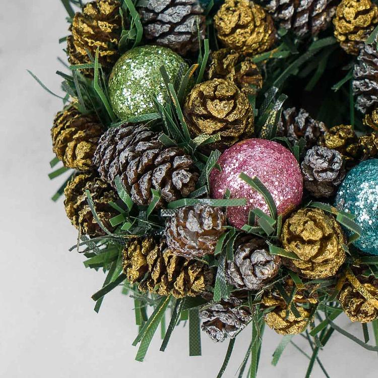 Новогодний венок с шишками и перламутровыми шарами 4, XS Wreath Bagel 4 Extra Small