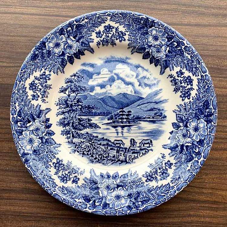 Винтажная тарелка белая с голубым мотивом 15, M Vintage Plate Blue White Medium 15