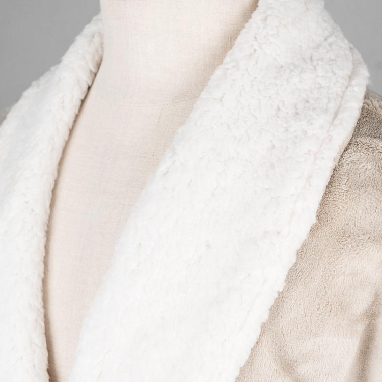 Серый домашний халат из микрофибры с шерповой горловиной, размер L Peignoir Microfibre Gris Encolure Sherpa Taille L