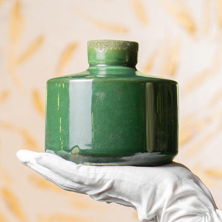 Широкая оливковая керамическая мини-ваза Бутыль Bottle Vase Olive Green Wide