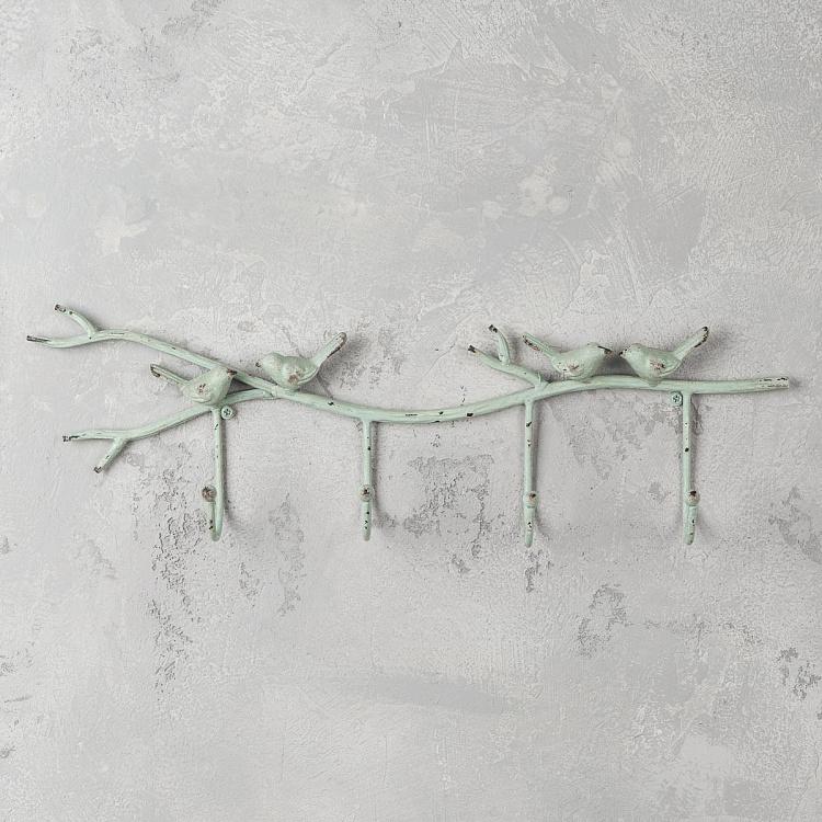 Четырёхместная настенная вешалка Голубые птички на ветке Blue Birds Coat Rack 4 Hooks