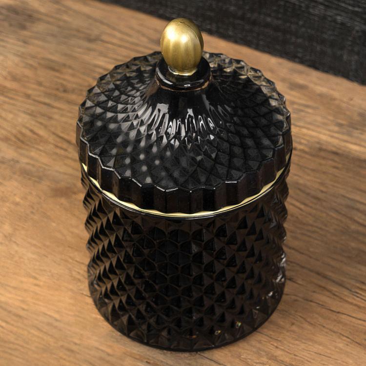 Аромасвеча в чёрном фасетном стакане Блу Колье Дрифтвуд, L Aroma Candle In Black Faceted Glass Blue Collier Driftwood Large