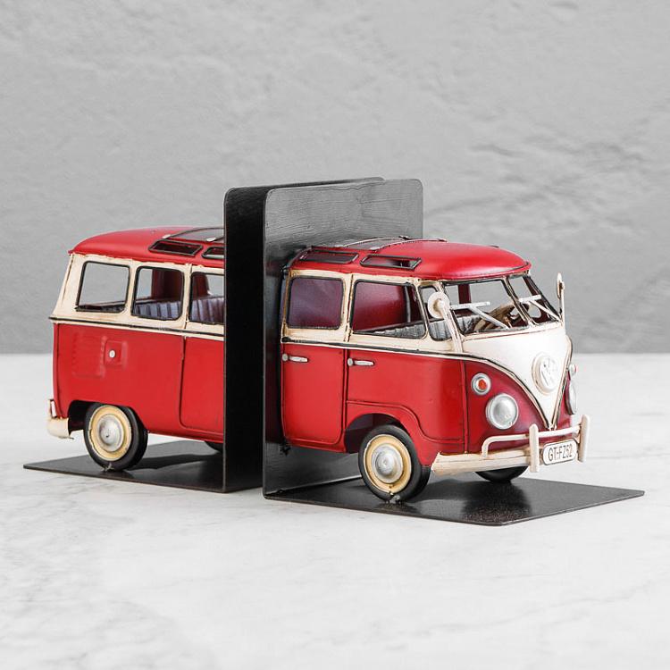 Набор из двух держателей для книг Красный минивэн Фольксваген Bookend Red Volkswagen Van
