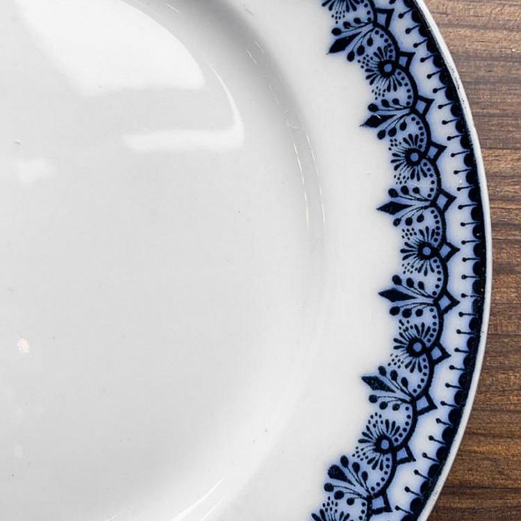 Винтажная тарелка белая с голубым мотивом 4, M Vintage Plate Blue White Medium 4