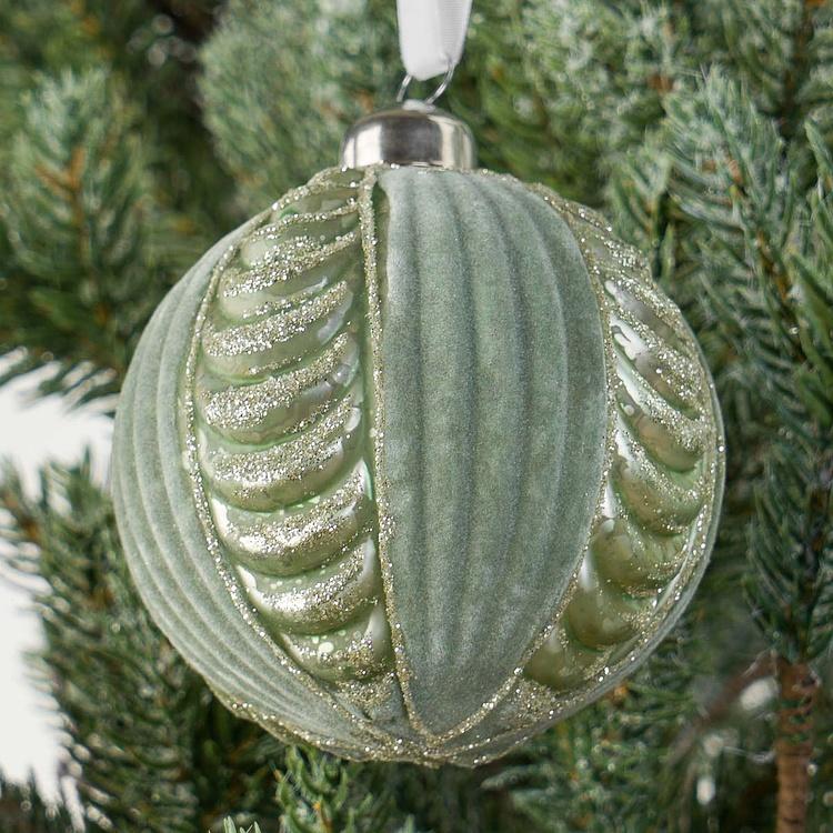 Ёлочная игрушка Зелёный рельефный шар с золотым узором Gold Pattern Relief Ball Green 8 cm
