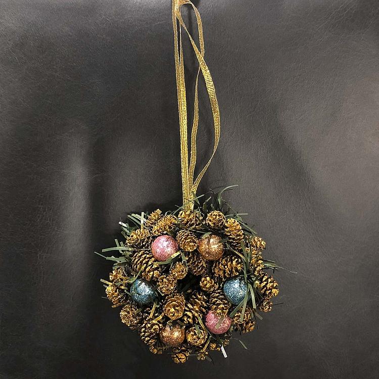 Новогодний венок с шишками и перламутровыми шарами 7, XS Wreath Bagel 7 Extra Small