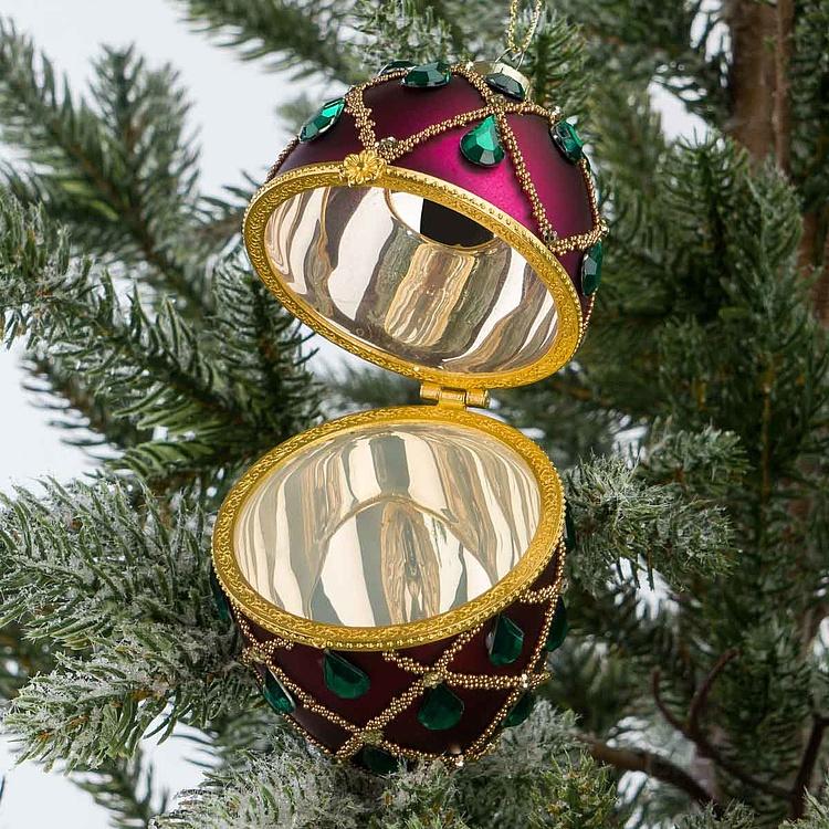 Набор из двух ёлочных игрушек-шкатулок Зелёное и фиолетовое яйцо Set Of 2 Xmas Egg Boxes Jewel Net Green Purple 10 cm