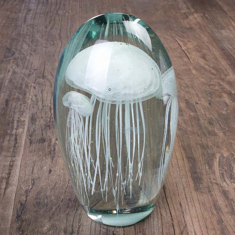 Пресс-папье Три белые медузы Glass Paperweight With 3 White Jellyfish