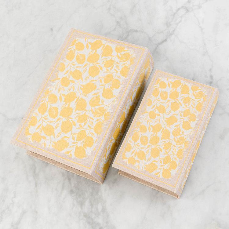 Набор из двух шкатулок с лиственным узором Set Of 2 Book Boxes Linen Leaf Motif