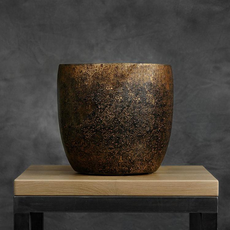 Кашпо-чаша Эффектори Металл золотая патина, L Effectory Metal Bowl Pot Rough Gold Patina Large