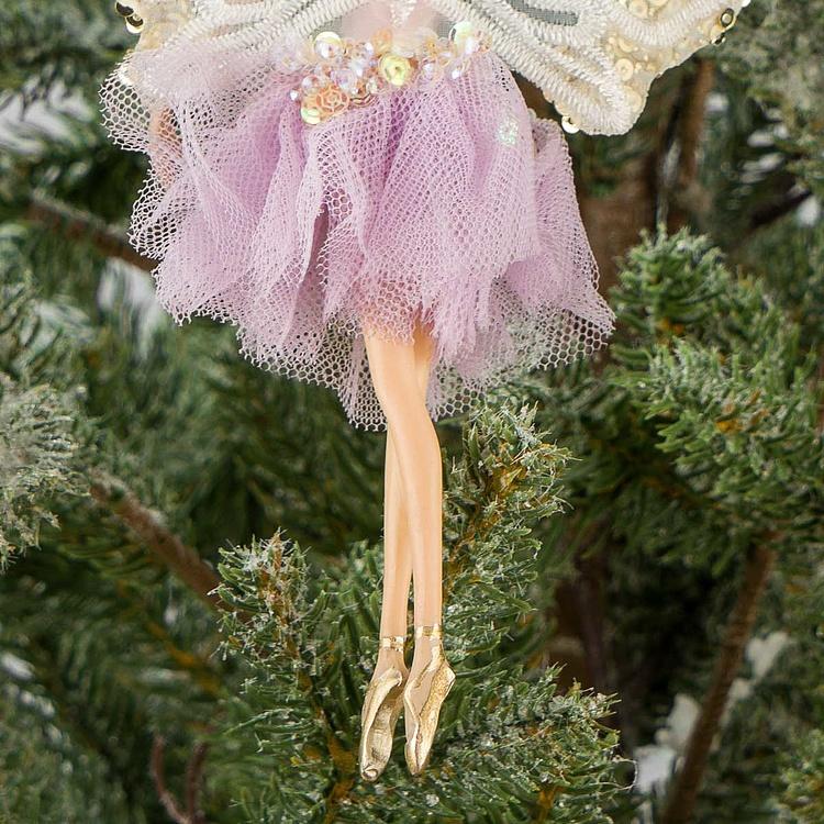 Набор из двух ёлочных игрушек Феи-балерины в тюлевых платьях Set Of 2 Tulle Fairy Ballerinas Pink Purple 17,5 cm