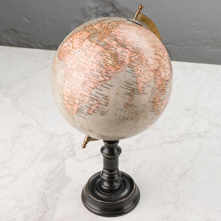 Винтажный голубой глобус на чёрном деревянном основании Vintage Globe Blue On Black Base Mango Wood