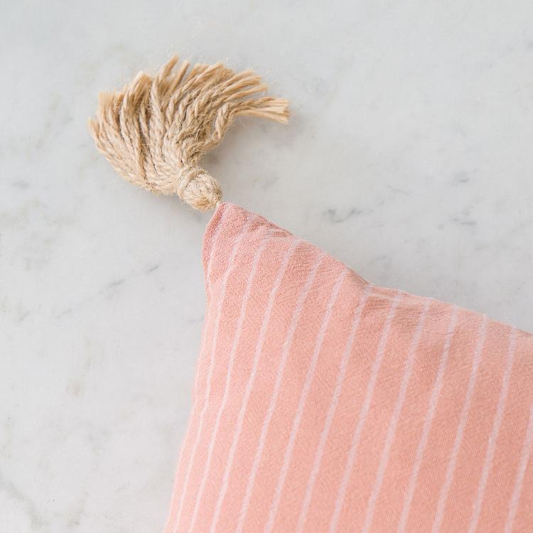 Декоративная розовая подушка с джутовыми кисточками Cushion With Jute Light Pink