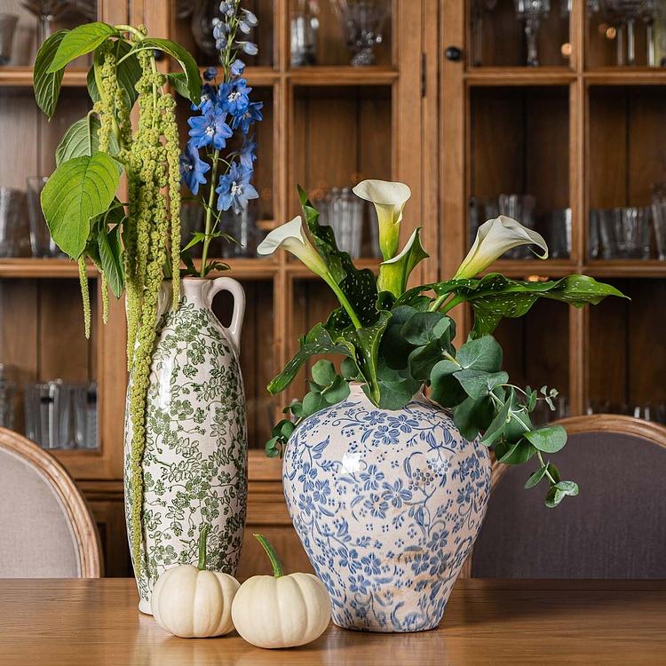 Ваза с синей цветочной росписью Ceramic Vase Blue Painted