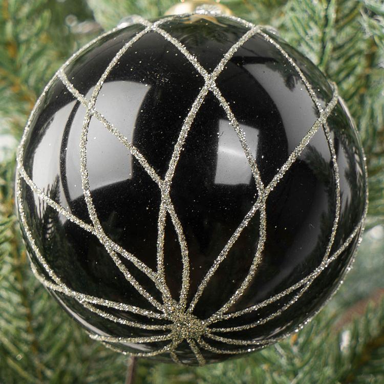 Ёлочная игрушка Чёрный шар с золотым сетчатым узором Cell Ball Black 8 cm