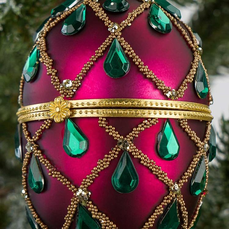 Набор из двух ёлочных игрушек-шкатулок Зелёное и фиолетовое яйцо Set Of 2 Xmas Egg Boxes Jewel Net Green Purple 10 cm