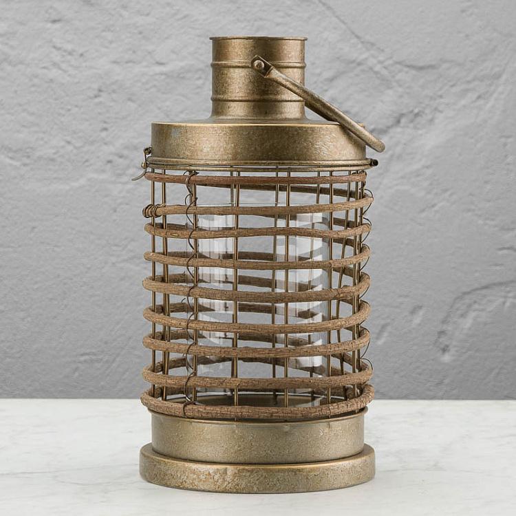 Подсвечник из состаренного металла в виде фонаря Aged Copper Metal Lantern