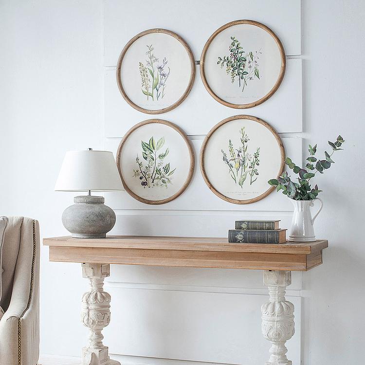 Набор из четырёх картин Флора Set Of 4 Round Frame Prints Flora