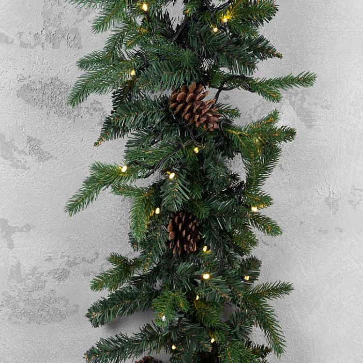 Еловая светодиодная гирлянда с шишками LED Fir Garland With Cones 150 cm