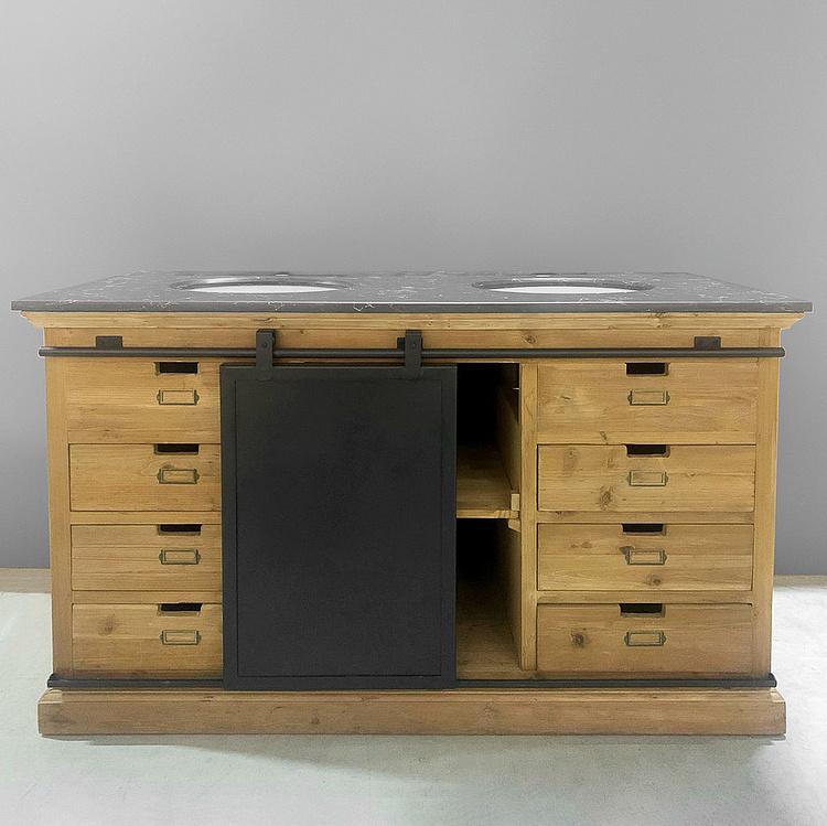 Тумба с двумя раковинами и раздвижной дверью Карелия Karelia Double Vanity With Sliding Iron Door DB