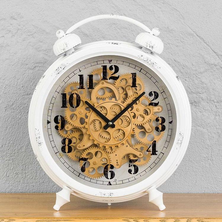 Настольные часы Классические с шестерёнками Classic White Table Clock With Gears