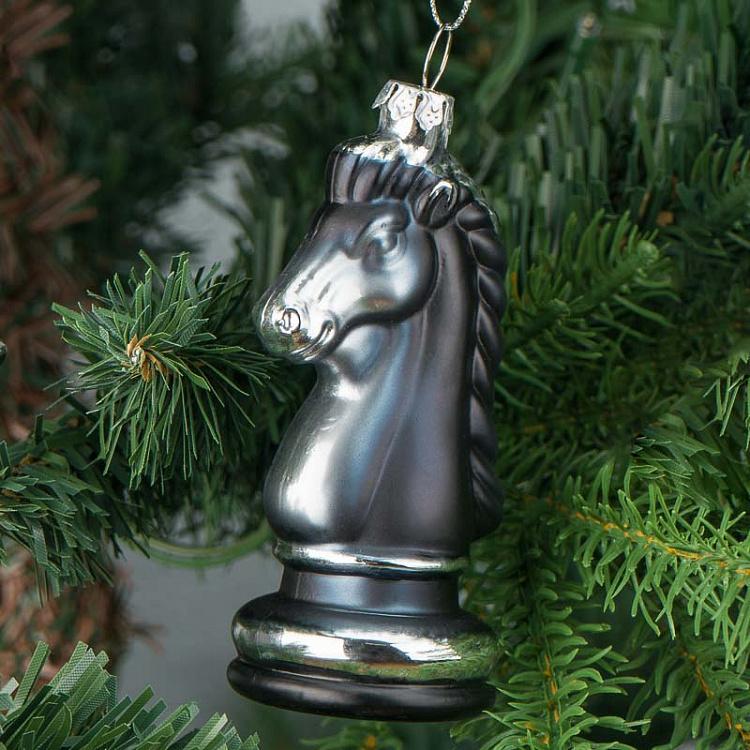 Набор из четырёх стеклянных ёлочных игрушек Чёрные шахматы Set Of 4 Glass Chess Black 10 cm