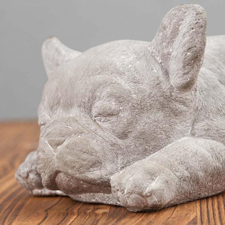 Серая статуэтка Лежащий французский бульдог Lying French Bulldog Grey
