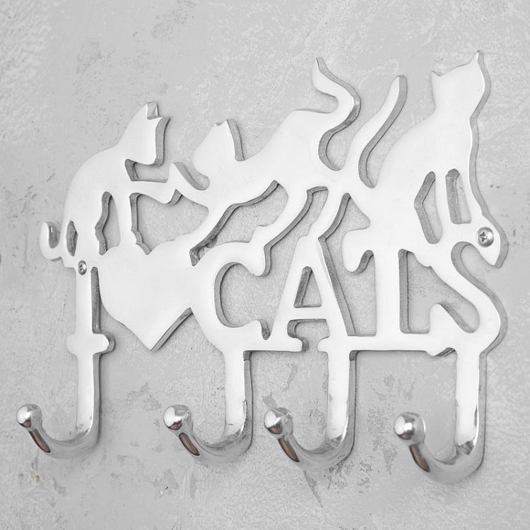 Четырёхместная настенная вешалка Я люблю кошек Coat Rack I Love Cats 4 Hooks