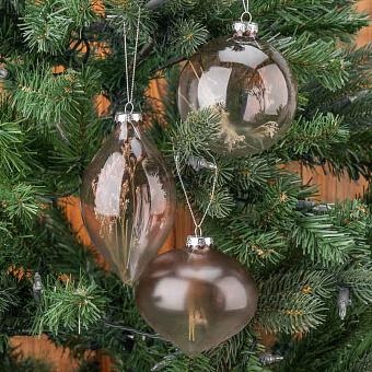 Set Of 3 Glass Dried Flower Balls Clear/Brown 10 cm