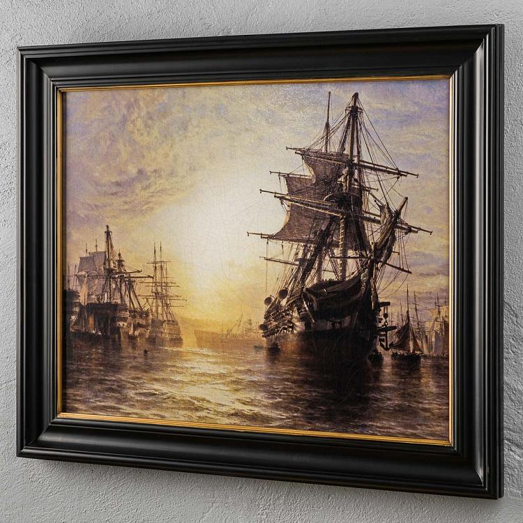 Картина-олеография в чёрной с золотом раме Деревянные стены Англии Englands Wooden Walls, ANTB Frame