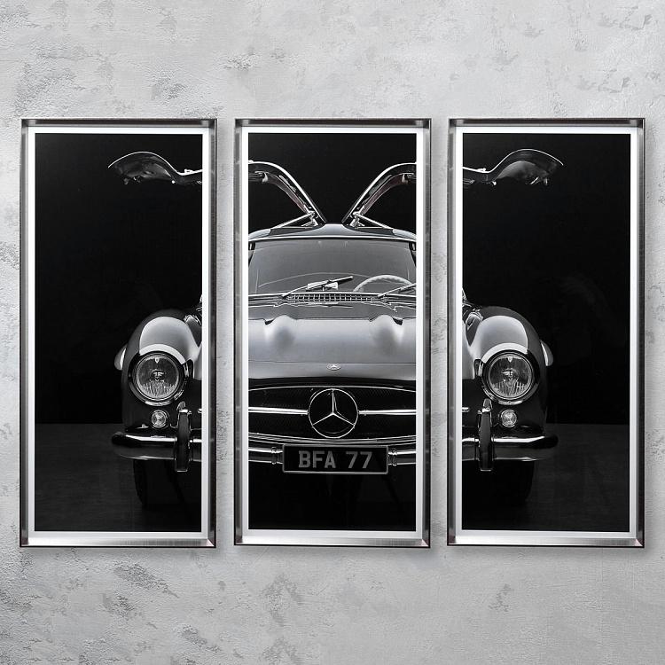 Фото-принт триптих в серебристой раме Мерседес Set Of 3 Mercedes Gull Wing, Pewter Frame