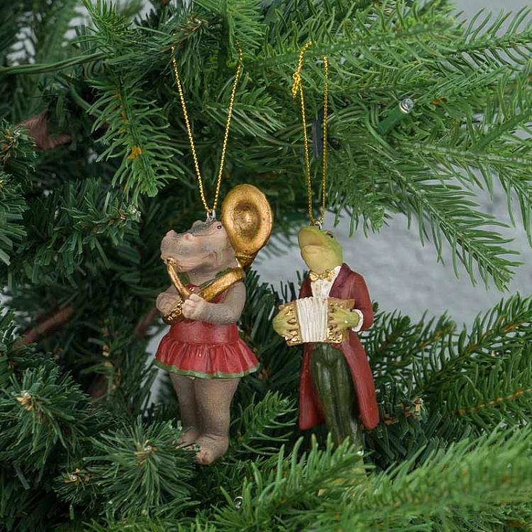 Набор из двух ёлочных игрушек Музыканты лягушка и бегемот Set Of 2 Musicians Frog Hippo 10,5 cm