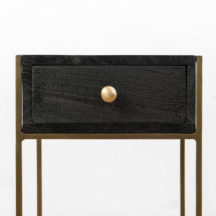 Чёрная прикроватная тумба с ящиком Black Bedside Table With Drawer