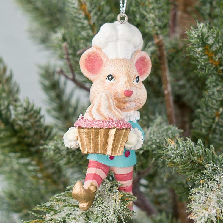Набор из двух ёлочных игрушек Мыши-повара из Сладкого королевства Set Of 2 Candyland Chef Mice Pink Blue 9 cm
