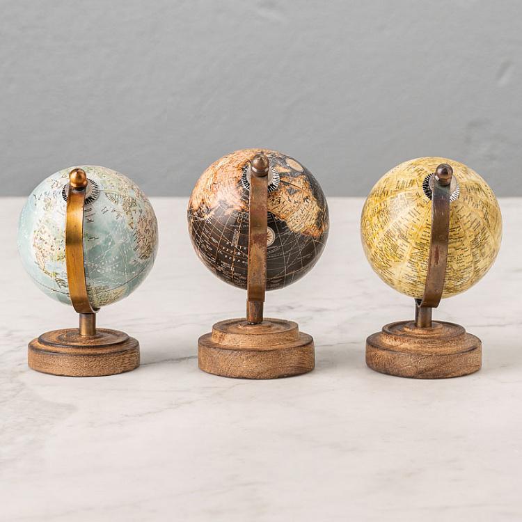 Набор из трёх винтажных маленьких глобусов Set Of 3 Vintage Globes Tiny Mango Wood
