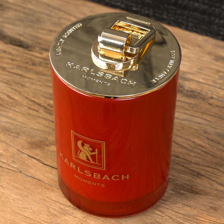 Аромасвеча в алом стакане с золотой крышкой Сосновая хвоя Aroma Candle In Scarlet Glass With Gold Lid Frosted Berry