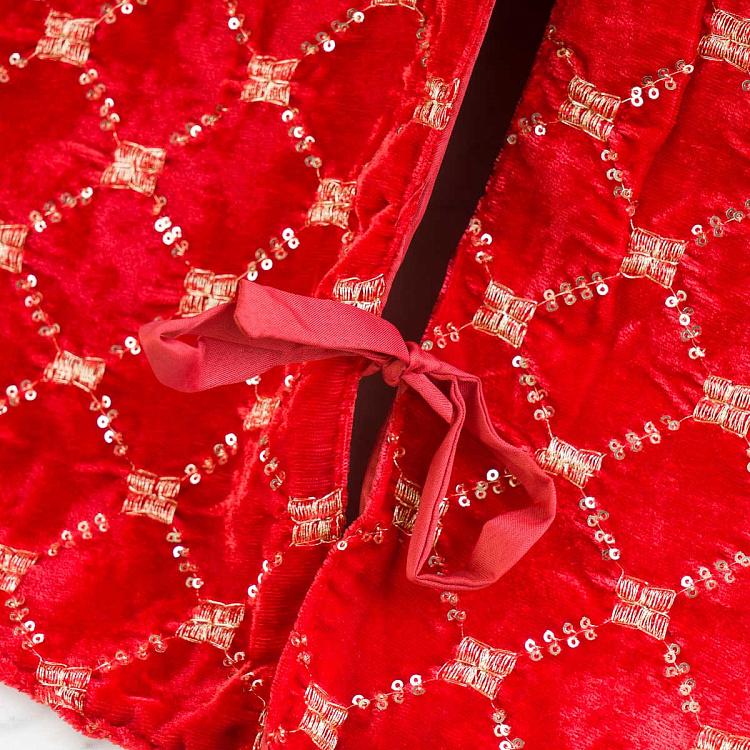 Красный коврик-юбка под ёлку в золотистую клетку Christmas Tree Skirt Red And Gold 93 cm